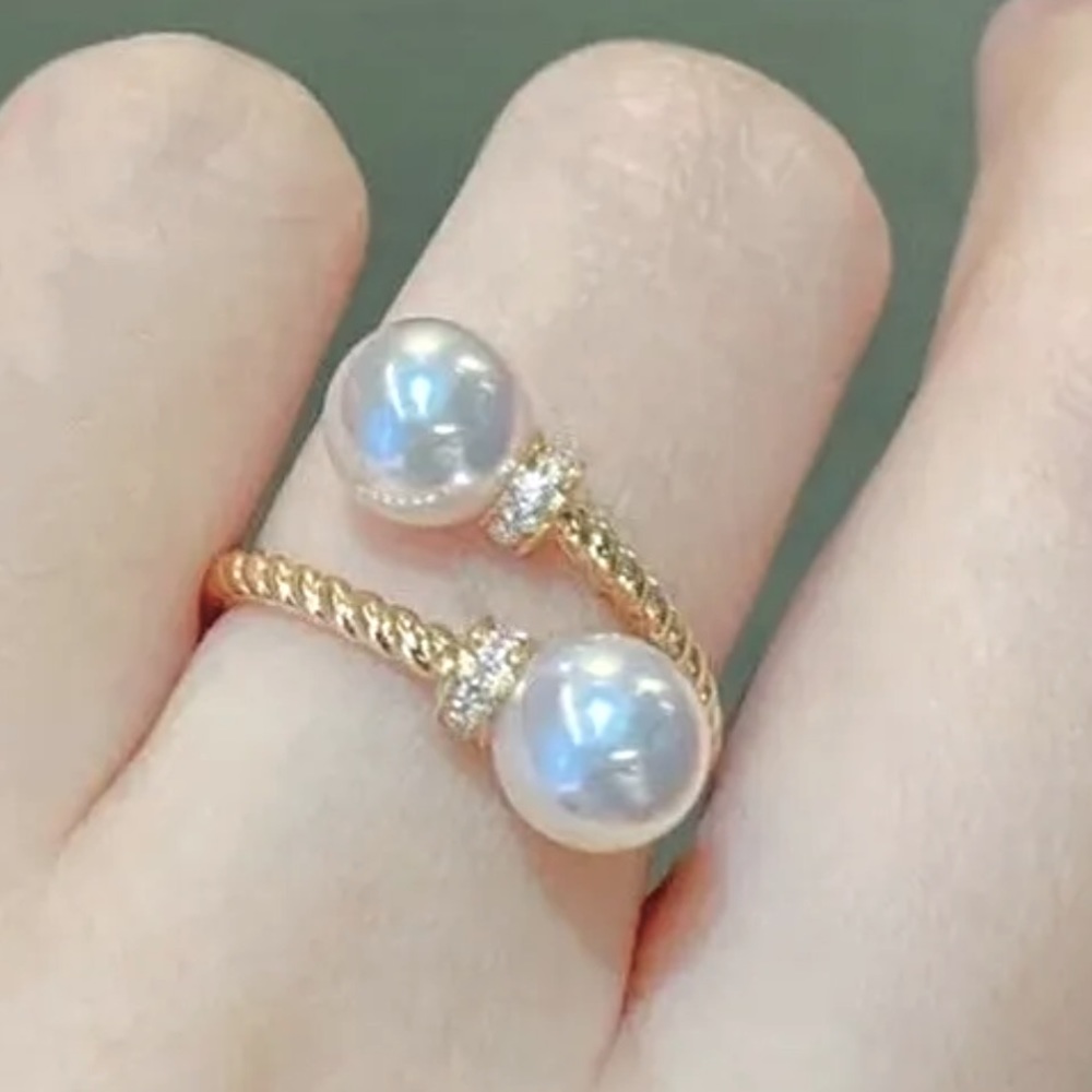 New 18k Yellow Gold Over Silver Cultured Pearl Open Ring - Picture 2 of 7